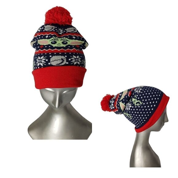 NEW Star Wars Mandalorian Grogu The Child Winter Holiday Pom Slouch Beanie Hat - Picture 2 of 11